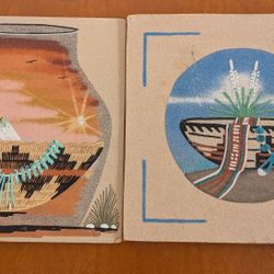 Southwestern Navajo Sand Paintings On Wood Set Of 2