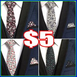 Floral tie & pocket square set paisley formal necktie party wedding groomsmen business