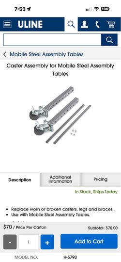 ULine steel assembly casters
