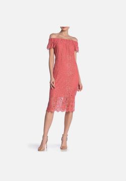 Nanette Lepore brand Coral Lace Off-Shoulder Midi Dress