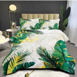 Palm Leaf Comforter Set Queen Size Green Tropical Bedding Set Modern Aesthetic Comforters Soft Lightweight Microfiber Comforter Sets for All Season