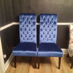 2 Blue Velvet  Dining Chairs