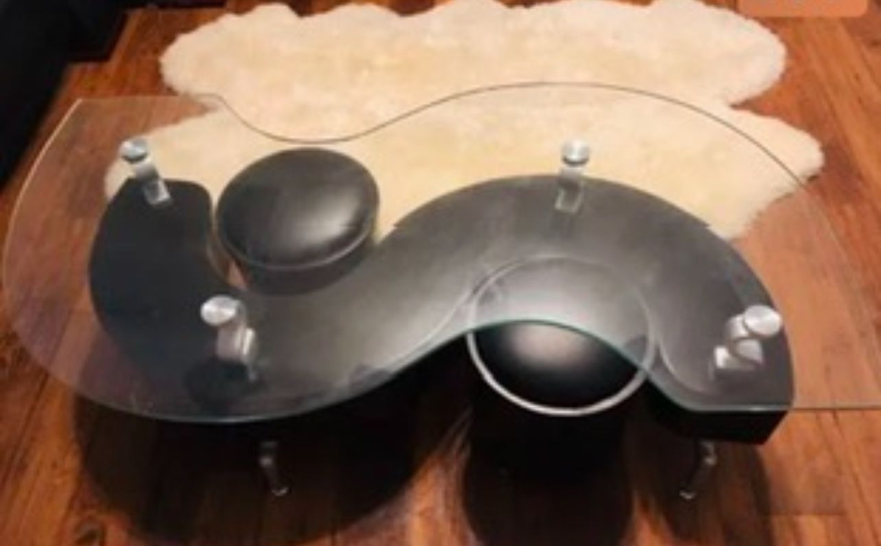 Glass Top S Shaped Coffee Table With Stools/ Storage