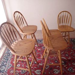 Set of 5 Solid Oak Intercon Swivel Barstools – Counter & Bar Height