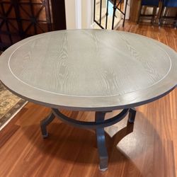 Round Gray Dining Table Pedestal Base Seats 4 Modern Style
