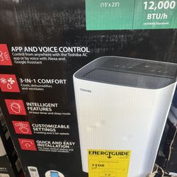 Toshiba 8000 BTU (12,000 BTU ASHRAE) 3 In 1 Portable Smart  Air Conditioner 350 Sqft  AC Dehumidifier Remote Fan A/C