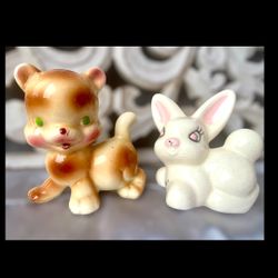 Vintage Perky Puppy & Lucky Rabbit Figurines by Ruth Rempel 1950s