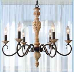 French Country Chandelier-Farmhouse Chandeliers for Dining Room 6 Lights Fixture Rust Imitation Wood Finish for Living Room, Bedroom, Kitchen, Stairwa