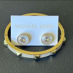 Michael Kors Bundle Matching Gold Tone Earrings And Bracelet
