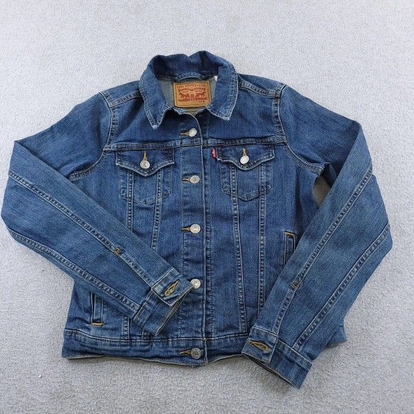 Levis Strauss Jacket Youth Girls Medium  M Blue Denim Jean Trucker style Top coat shirt Sweatshirt 
