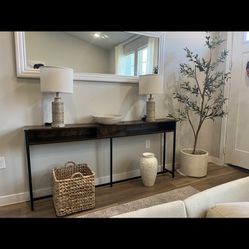 70 Inch Console Table With Electric Outlet and Shelves 