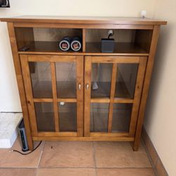 Wood TV Stand Media Console With Glass Doors
