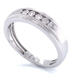 0.06 TCW Round Diamonds & 14K White Gold MEN'S WEDDING Band Ring Sz #10