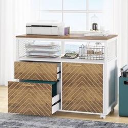 Tribesigns File cabinet 31.5-in W x 31.5-in H x 15.8-in D 3 -Tier Freestanding Brown Wood Soft Close Pull-out Pull-out drawer