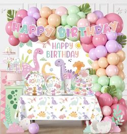 Dino Dinosaur Party Birthday Decor Bday Balloons Backdrop Pastel Banner Decoration