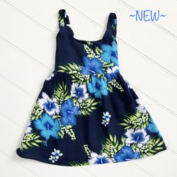 Aloha Fashion 🌺Blue Floral Girls Hawaiian Dress Sz(12)M ~New~