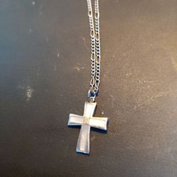 Mother Of Pearl Cross Necklace, Sterling Silver 