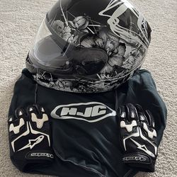 Women’s motorcycle helmet and gloves