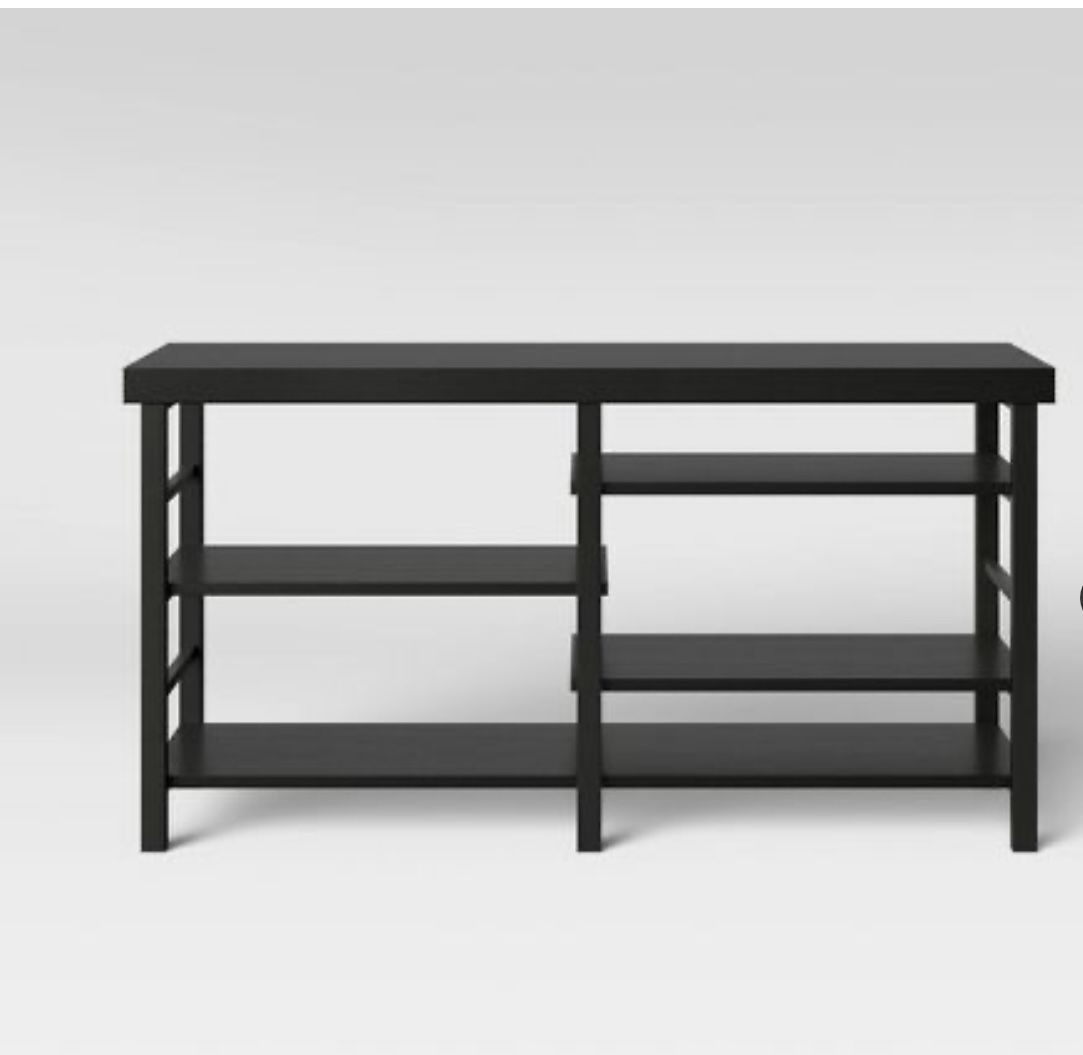 Adjustable Storage TV Stand for TVs up to 50" Black Wood Grain Finish