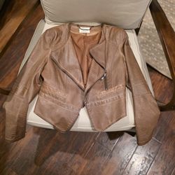 Women’s Moto Jacket – Brown Vegan Leather – Size L – Asymmetrical Zip