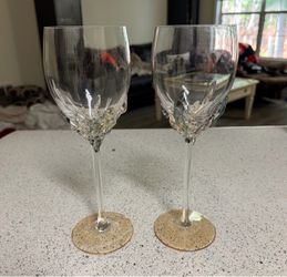 Ion Tamaian Art Crystal Wine Glass Hand-Blown 10.25 Stemware Romania Lot Of 2