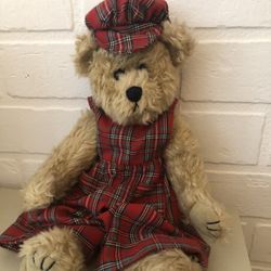 TY Brown teddy bear plush bib pants and hat 1993 movable arms and legs 12 inches