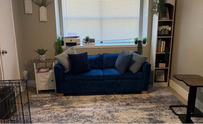 Blue Velvet Two-Seat Sofa with pullout bed