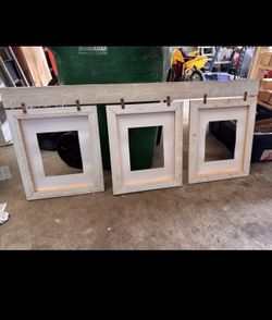 Handmade wood hanging picture frames for three 8x10