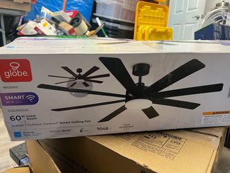 Globe 60-in Matte Black LED Covered Outdoor Ceiling Fan With Light and Remote Control