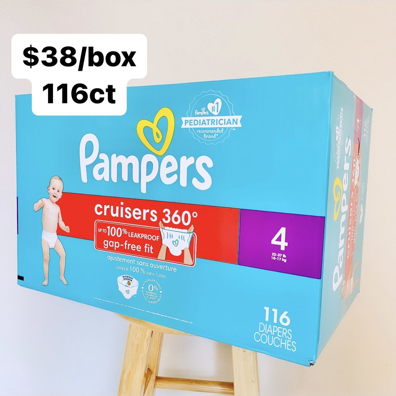 Size 4 (22-37 Lbs) Pampers Cruisers 360 (116 Baby Diapers)