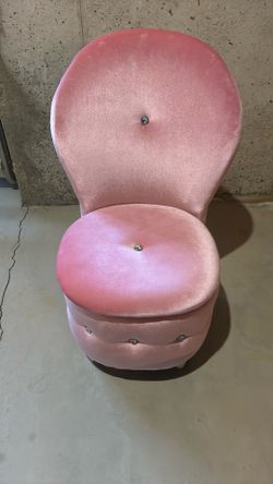 Kids Pink Velvet And Rhinestone Chair With Storage