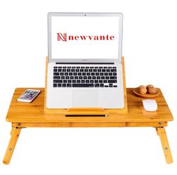 Large Size Laptop Tray Desk Bamboo Adjustable Table with USB Fan2 Foldable Breakfast Serving Right-left Hand Bed Tray