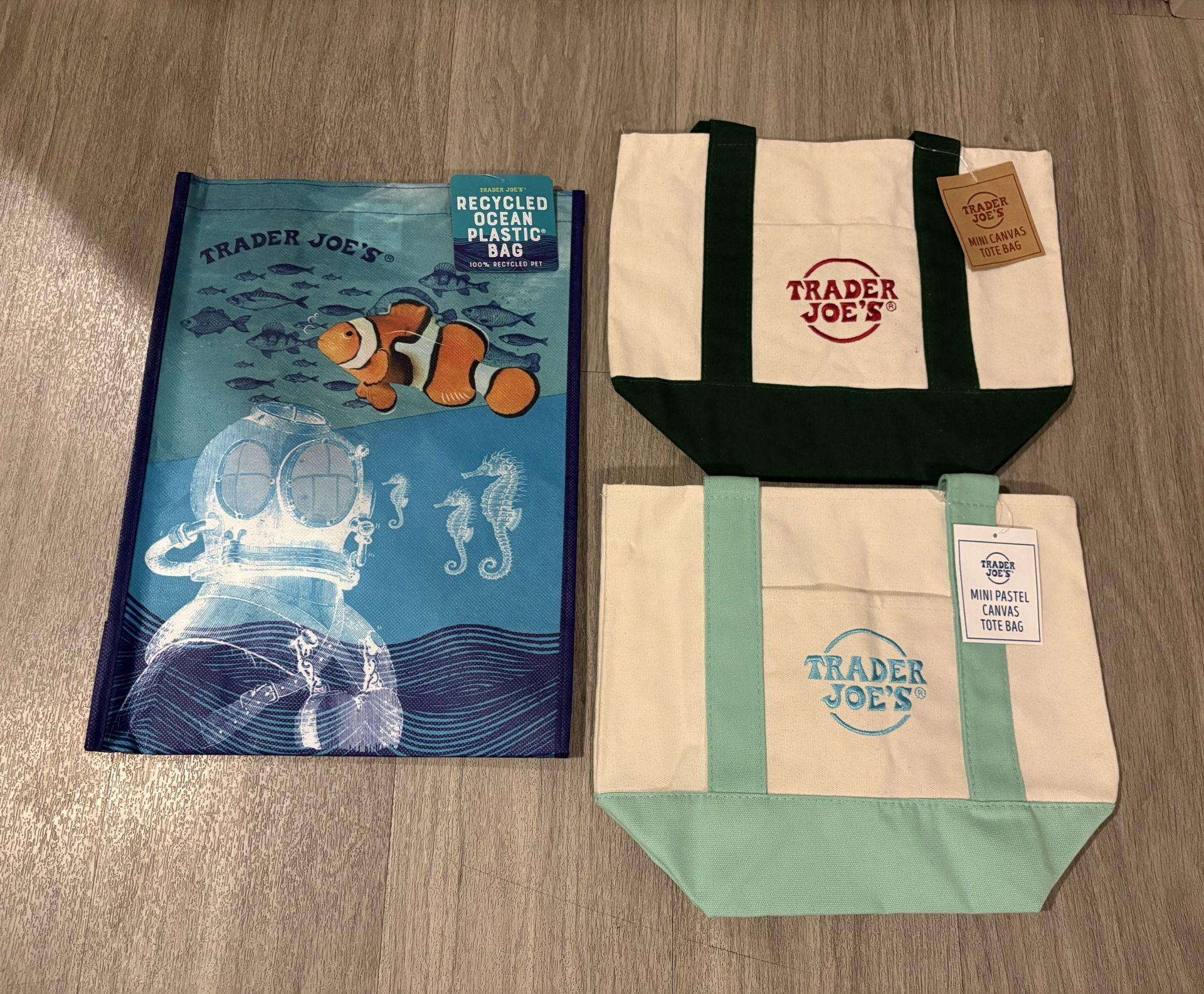 Trader Joe’s Mini Canvas Mint Green and Navy Blue & Ocean Bags- $40 (Gilbert)
