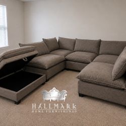 New Oversized Mocha Performance Cloud Sectionals