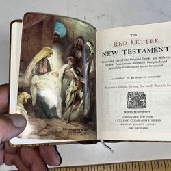 Vintage Jerusalem Olive Wood Bible Red Letter Gold Edges New Testament Collins