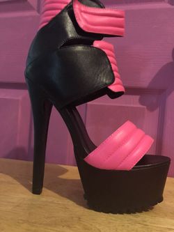 Hot Pink and Black Block Heels