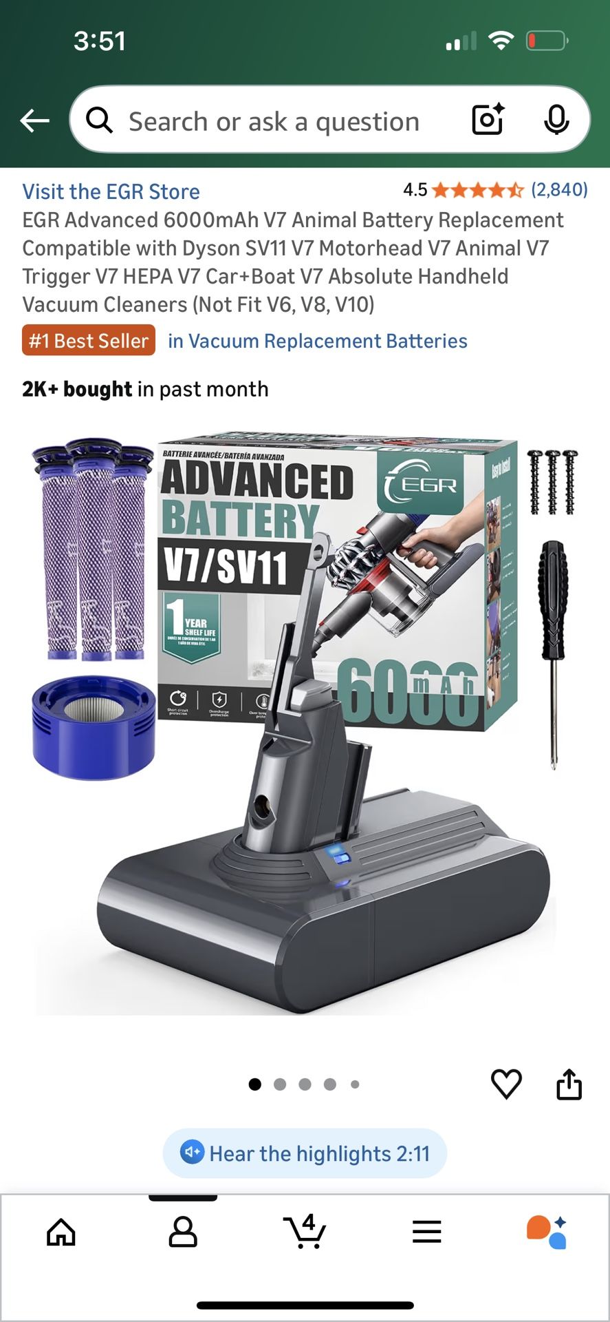 NEW V7 Dyson Vacuum Cleaner Battery
