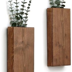 Wood Wall Planter Set of 2, Wood Wall Pocket for Greenery and Dried Flowers, Indoor Hanging Vase, Modern Farmhouse Wall Decor for Living Room Bedroom 