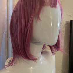 Raspberry Purple Short Wig with Bangs 12" Inch Synthetic Straight Halloween Costume Party Colorful