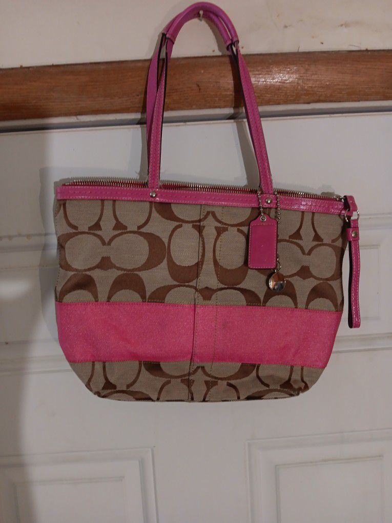 Coach Brown and Pink Signature Purse #k0969-F13548