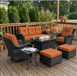 7 Piece Wicker Outdoor Furniture Set with 6-inch Comfy Cushions
