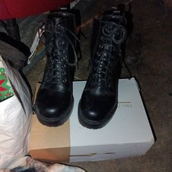Black Leather Boots Ankle High SIZE 6.5