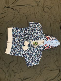 Blue double hoodie bape M