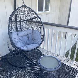 Hanging Egg/ Basket Chair With Stand (Outdoors) + Table 