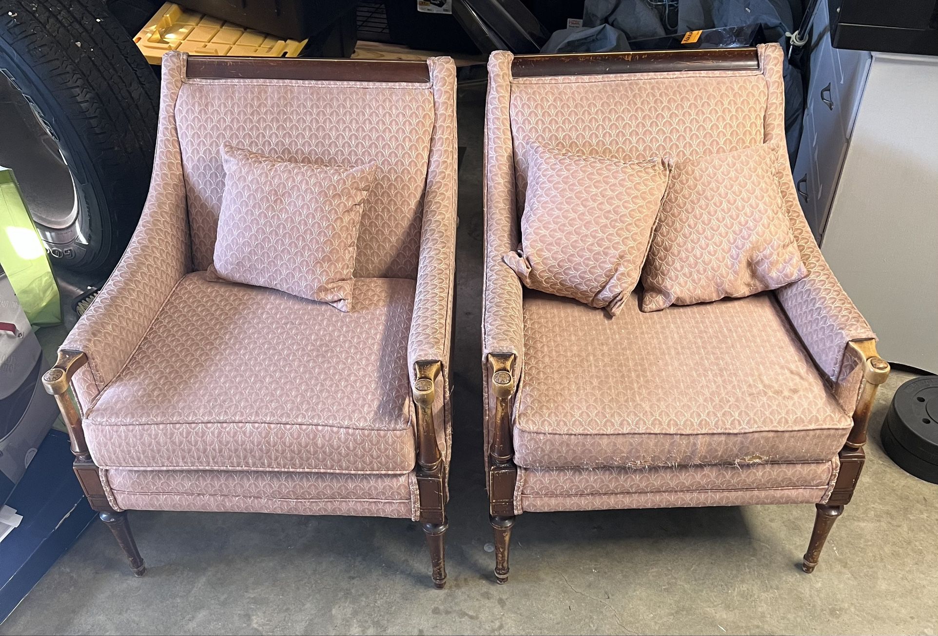 Antique Wood Cushion Chairs