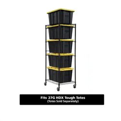 New!!! HDX Steel Wire Garage Storage Bin Rack with Casters for 27 Gal. Tough Totes in Black (22 in. W x 69 in. H x 28.5 in. D)