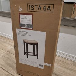 Wood Counter Stool With Faux Leather Seat 