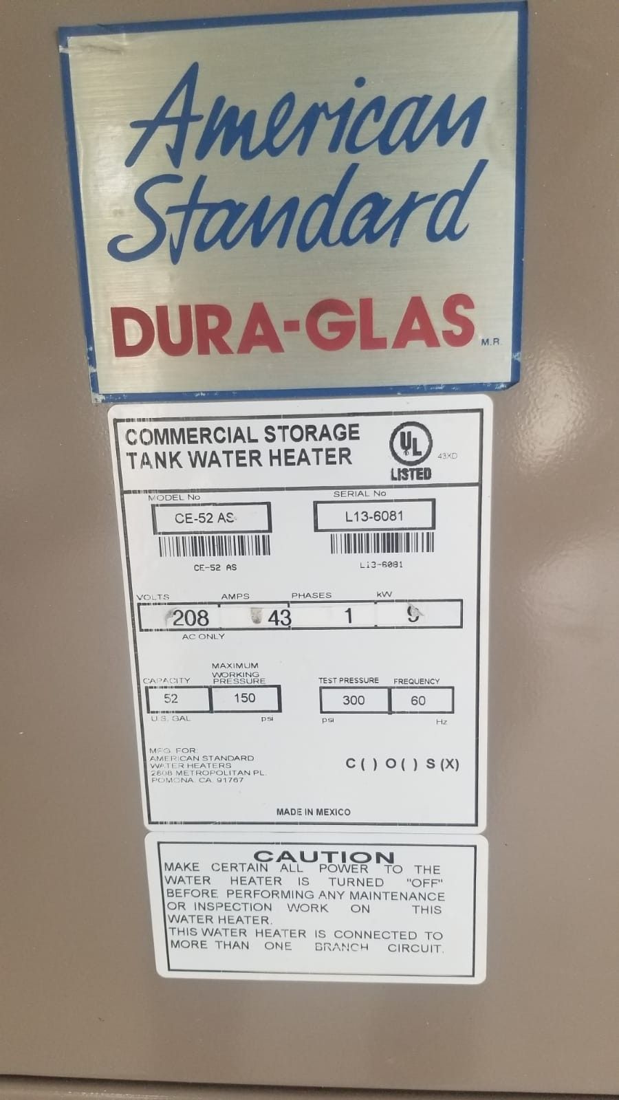 American Standard Dura-Glas Commercial Storage water Heater for Sale in  Fontana, CA - OfferUp