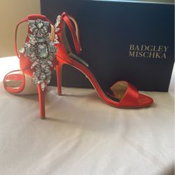 Bagley Mishka red sandal satin jeweled back size 8
