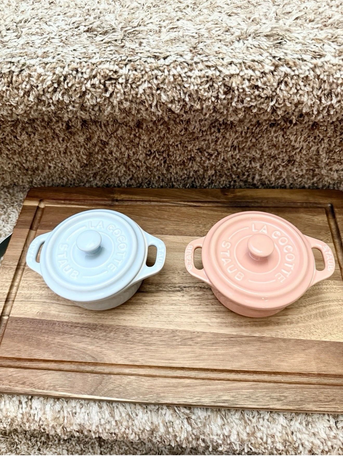 💲35🥘staub ceramic mini cocotte ronde 10cm-0.2L-0.25Qt,set of 2,1blue,1pink
